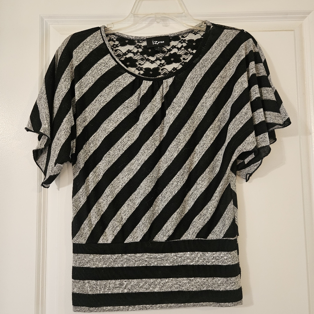 Iz Byer Black and Gray Dressy Top